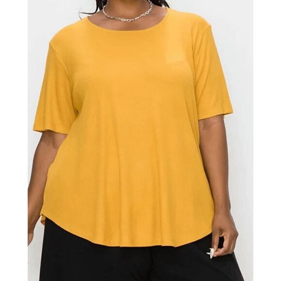 COIN 1804 Women's Plus Size Thermal Short Sleeve Swing Tee Mustard 1X - Picture 1 of 7